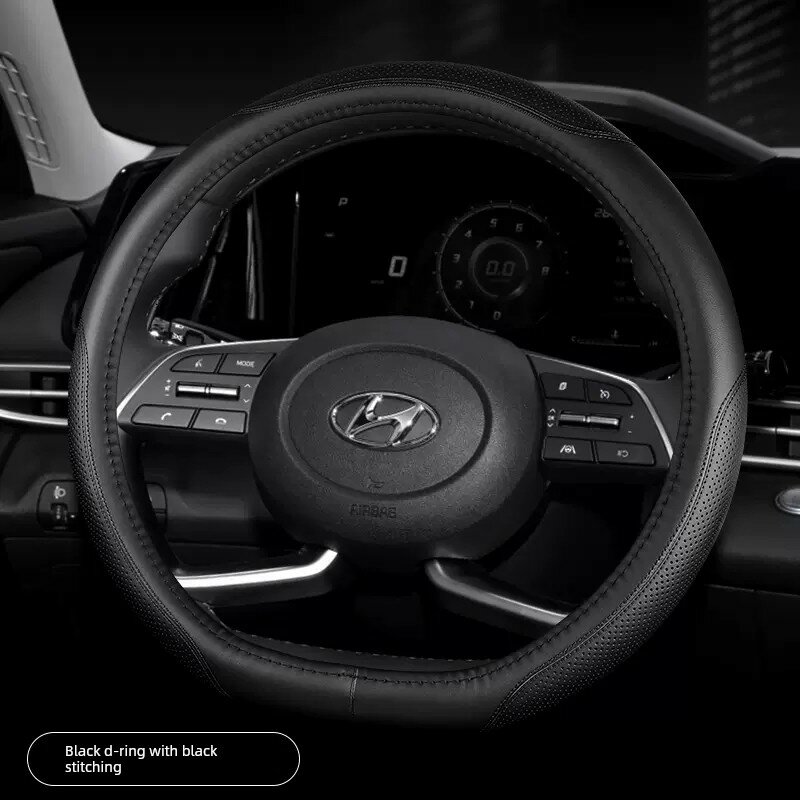 Накладка на рулевое колесо для Hyundai MASCOT (Черная с черной полосой) Кожаная оригинал