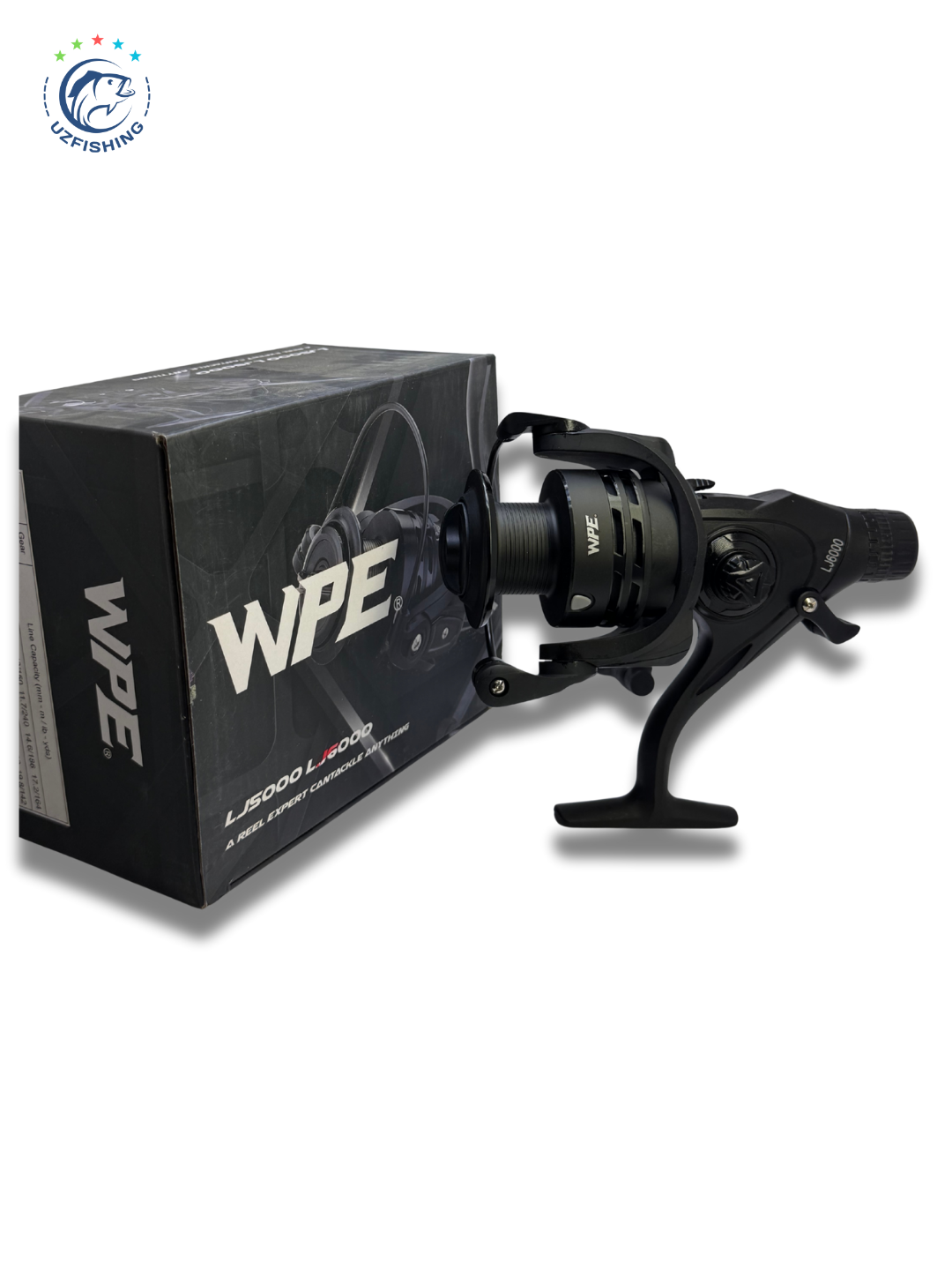 Рыболовная катушка безынерционная W.P.E LJ 5000 для спиннинга и фидера, силовая, черный мат