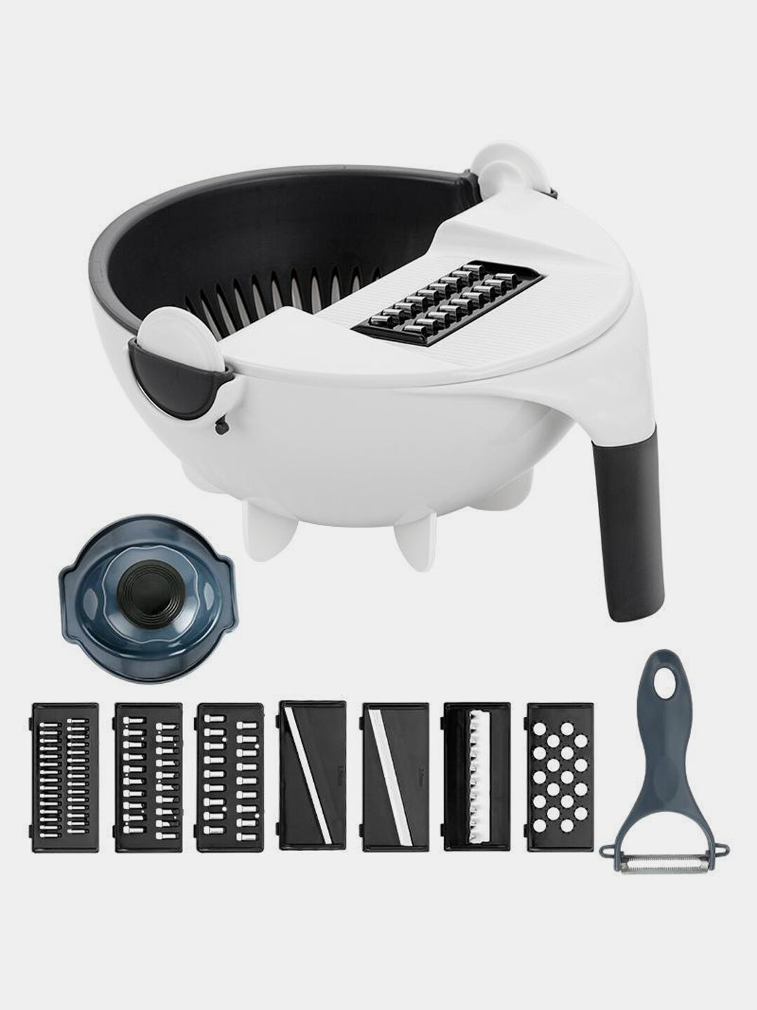 Многофункциональная поворотная овощерезка 9 в 1 со сливной корзиной, измельчитель овощей