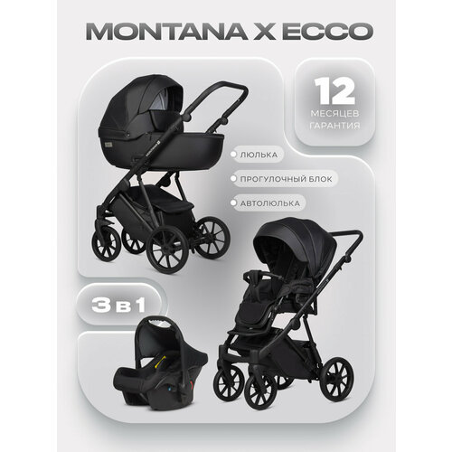 фото Коляска для новорожденных montana x ecco (3 в 1) (riko basic) 12 black (черный)