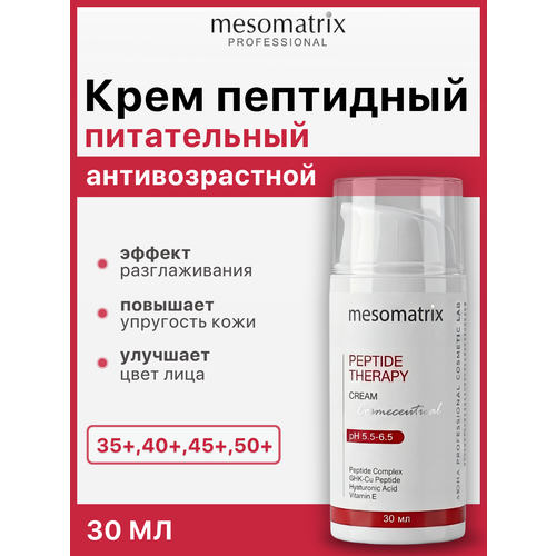 фото Антивозрастной питательный крем от морщин для лица с пептидами, увлажняющий с гиалуроновой кислотой, пептидный peptide therapy 30 мл mesomatrix professional (аюна)