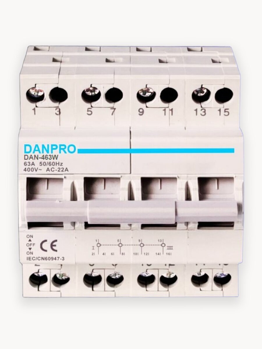 Реверсивный рубильник DANPRO DAN-440W 40A / Ручной ввод резерва трехфазный / устройство автоматического ввода резерва АВР