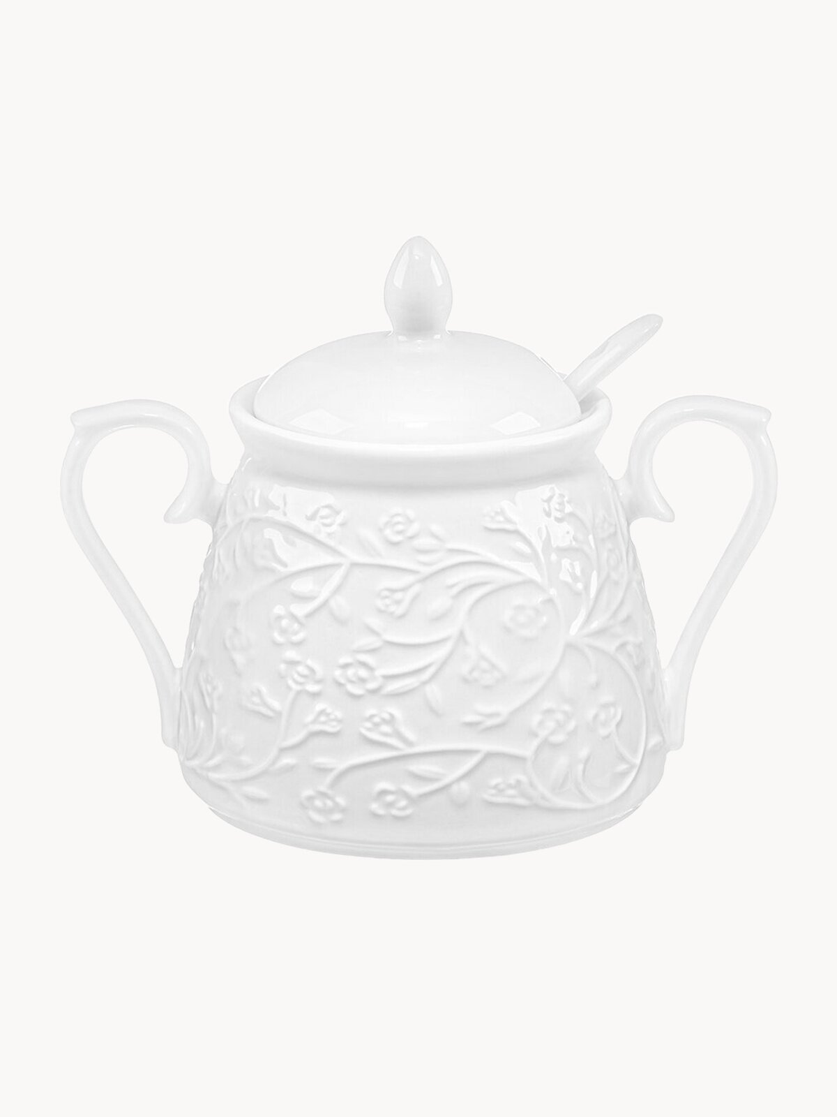 Сахарница 350 мл Elan Gallery Веточки-цветочки, 14,5х10х11,5 см, с крышкой, с ложкой