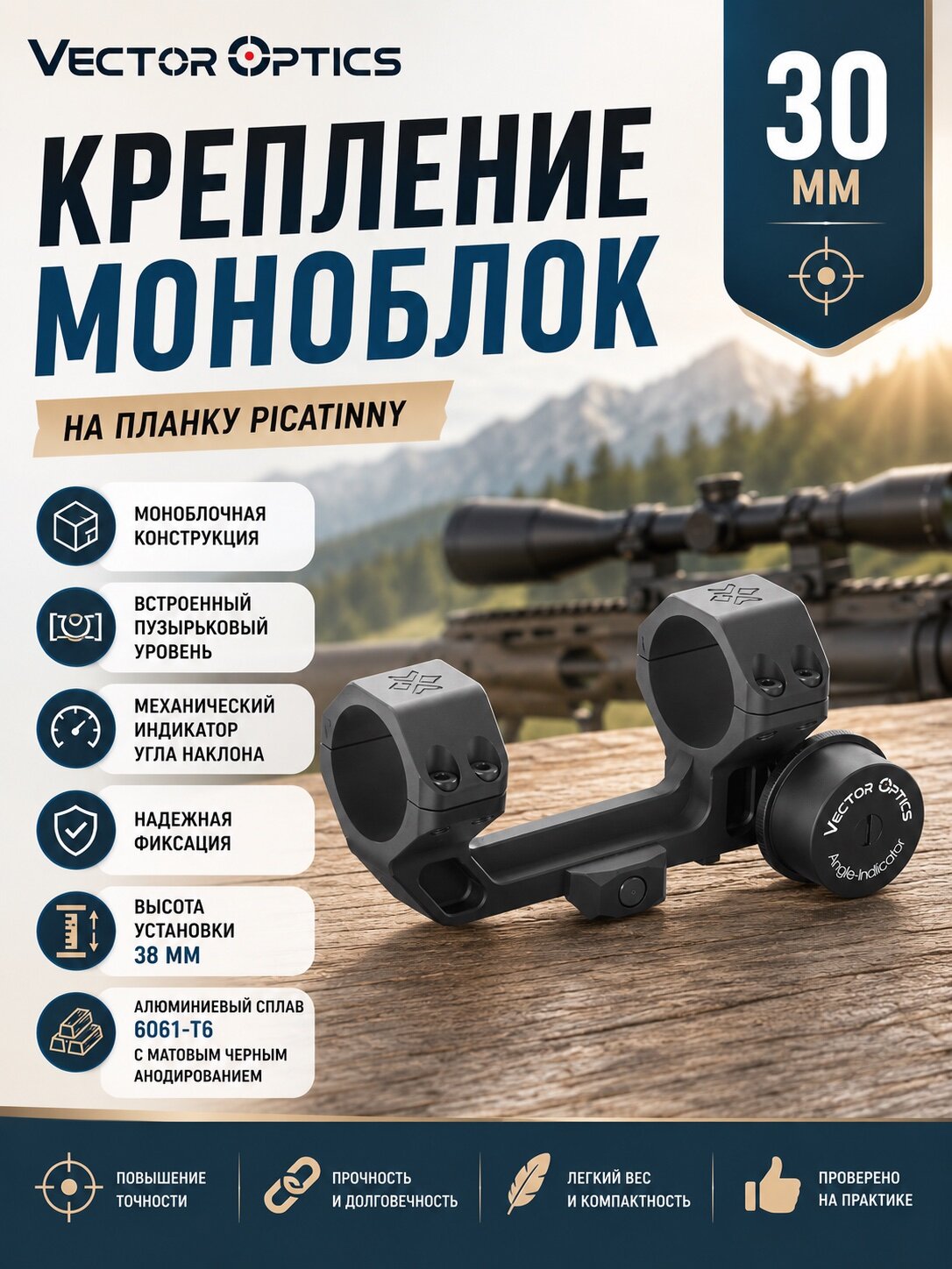 Крепление моноблок Vector Optics 30 мм на планку Picatinny (SCACD-24)