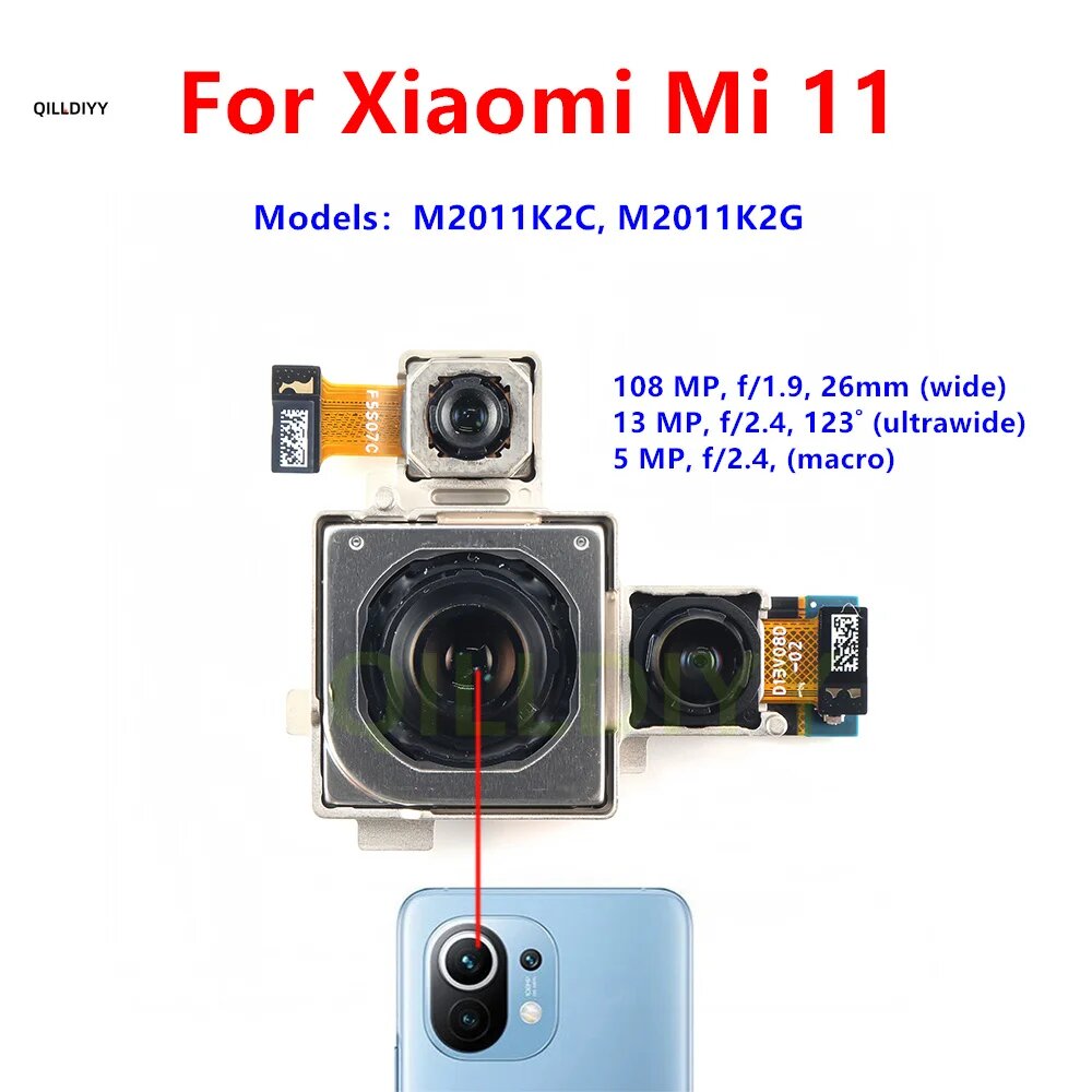 Протестировано, лучшая тройная задняя камера заднего вида для Xiaomi Mi 11, большой широкий макроскоп, сверхширокая основная камера, замена гибкого кабеля телефона