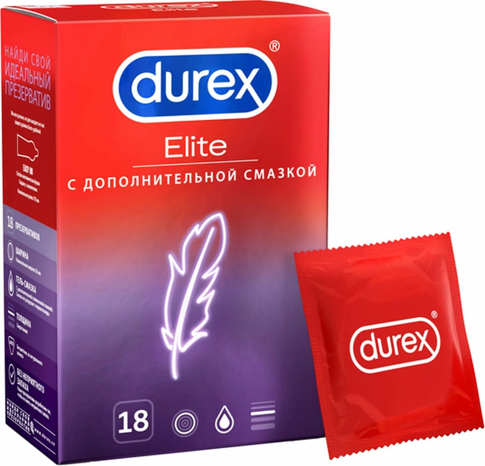 Презервативы Elite Durex, латекс, ультратонкий, прозрачный, 18шт