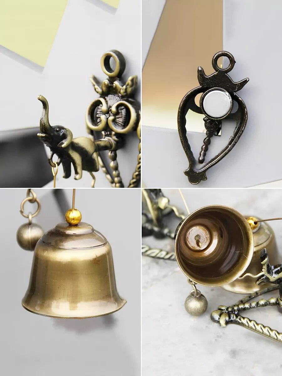 Колокольчик на дверь магазина металлический Слон винтажный на магните — фото 1