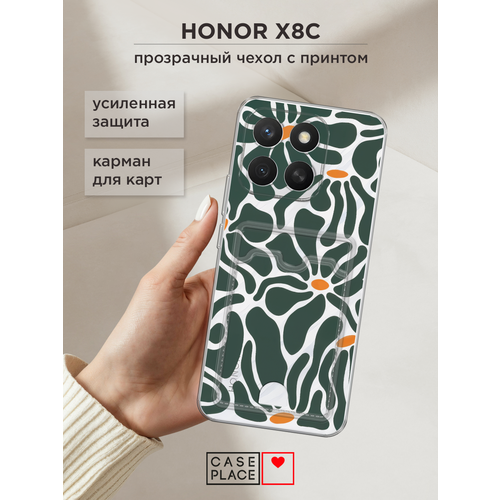 фото Чехол на honor x8c (хонор x8c) с картой и принтом волнистые цветы case place