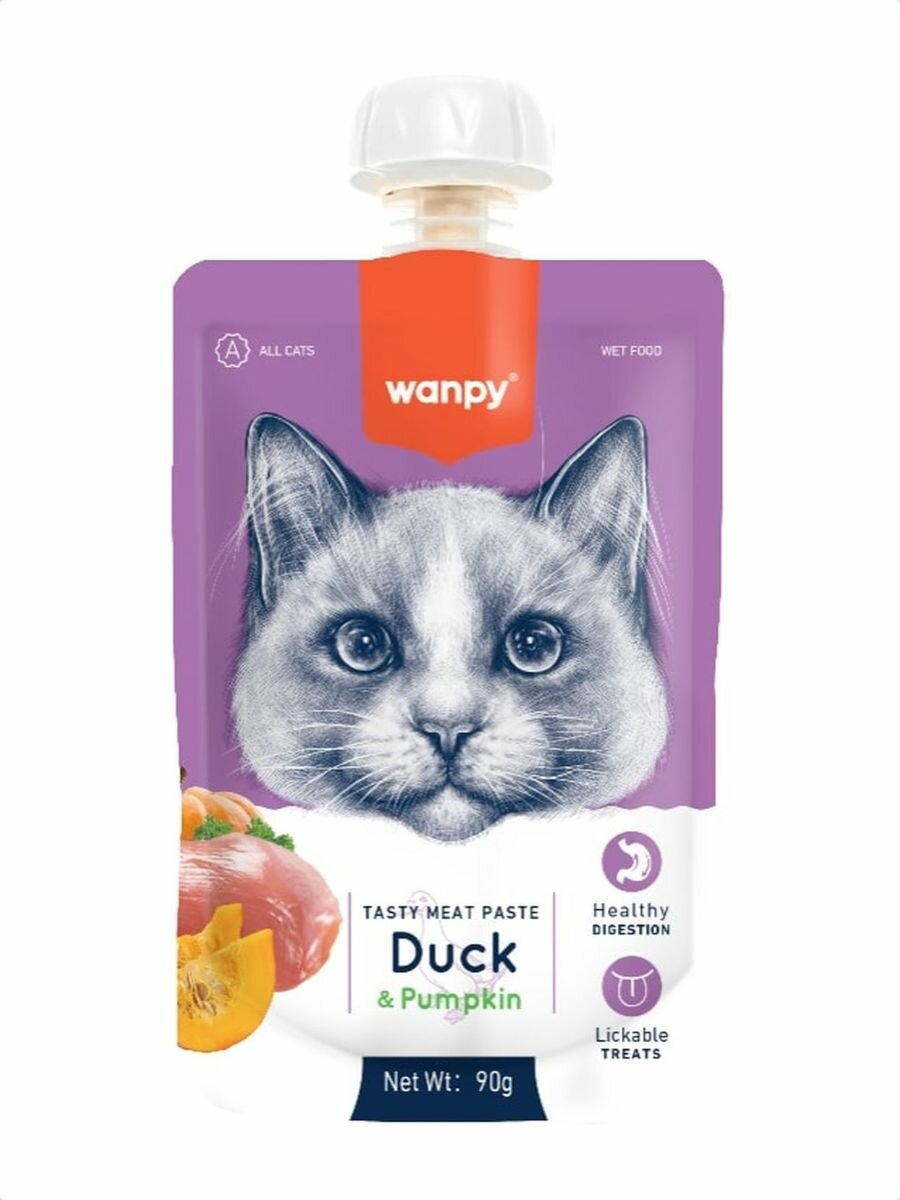 Wanpy Cat Лакомство для кошек Мясной мусс из утки и тыквы 90 г*10 шт