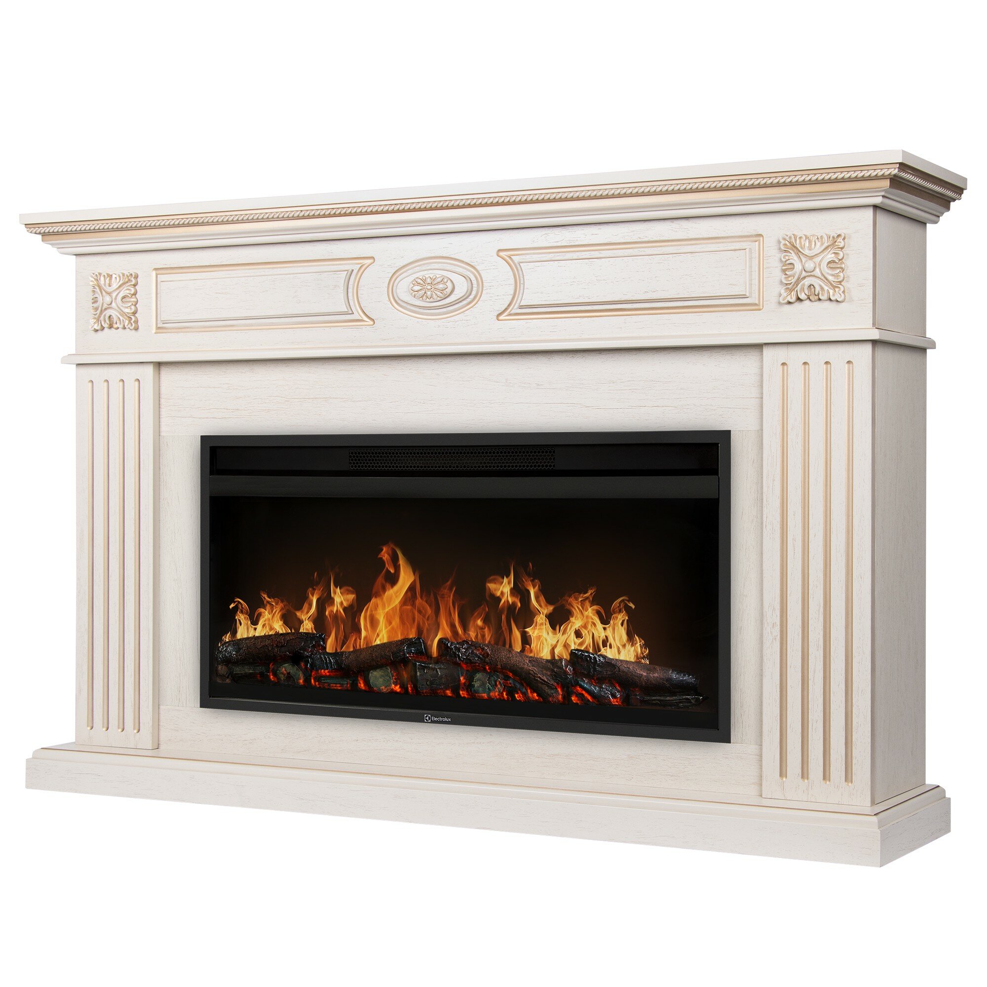 Каминокомплект: Очаг Electrolux EFP/P-3620LS портал Siena 42/40/36 сл. кость с зол. патиной