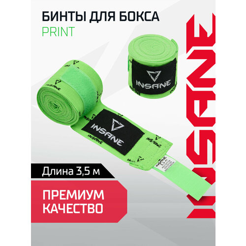 Бинт боксерский INSANE PRINT IN23-HW400, хлопок/нейлон, зеленый, 3,5 м