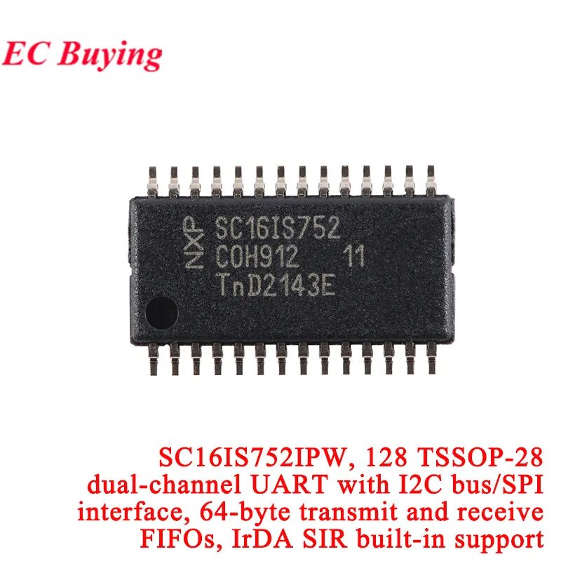 2 шт./1 шт. 752 SC16IS752 IIC I2C/SPI интерфейс шины в двухканальный модуль платы преобразования UART SC16IS752IPW, 128 TSSOP-28, 1pc, SC16IS752 Chip