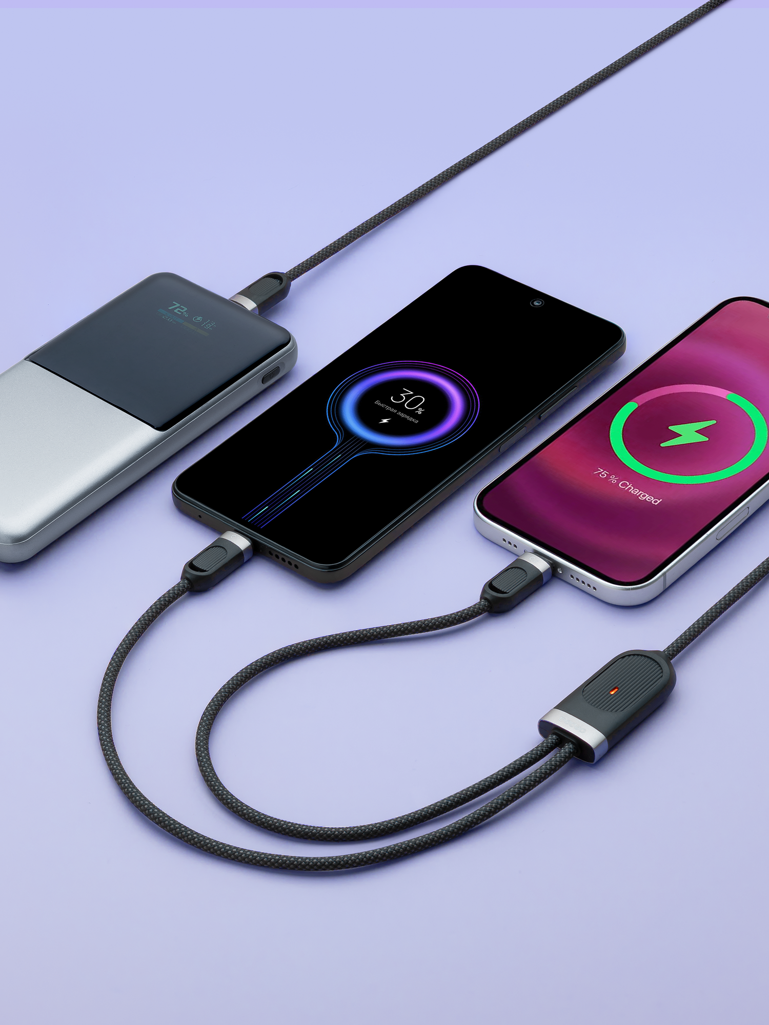 Кабель USB Type-C Type-C 2 в 1, 60Вт, 1.2м, черный, Deppa,72555 — фото 1