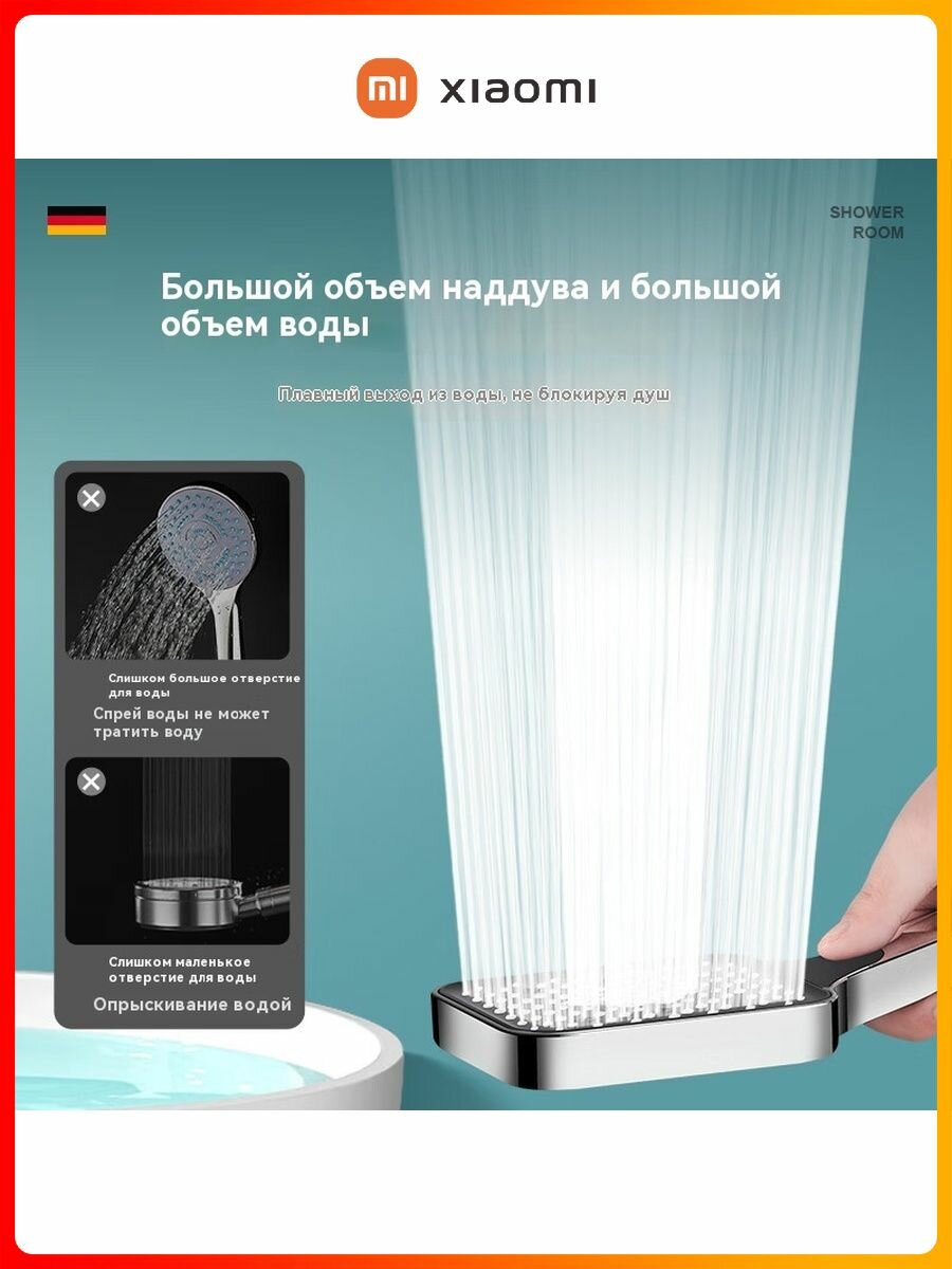 Картинки Лейка для душа "Xiaomi", вертикальный монтаж, 4 режима, фильтр R789, белый