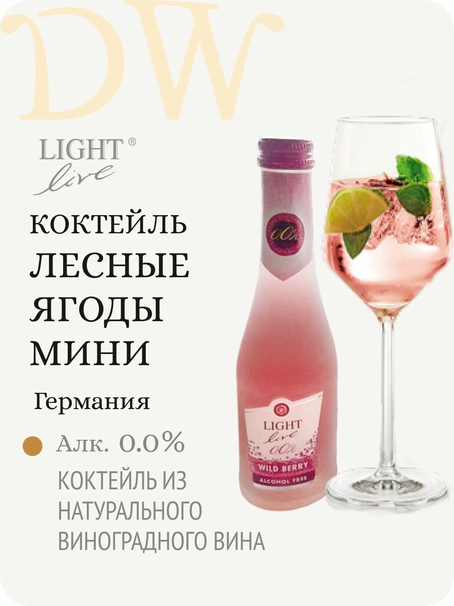 Безалкогольное шампанское LIGHT LIVE Sparkling Wild Berry MINI (ЛайтЛив Спарклинг Вайлд Берри Мини) игристый коктейль на основе безалкогольного вина, розовое полусладкое, Германия (0.2L, Alc.0,0%)