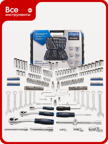 Изображение товара Набор инструментов Scheppach 1/4", 3/8", 1/2" 6, 12 гр. 4-32 мм, 216+2 предмета Sch-38841+2(59300)