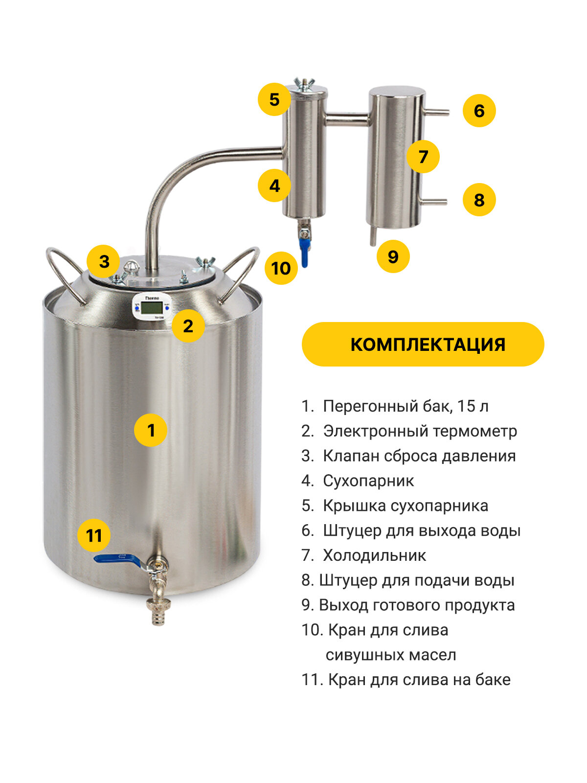Самогонный аппарат с сухопарником Германия, 15л/ Недорогой бытовой дистиллятор — фото 1