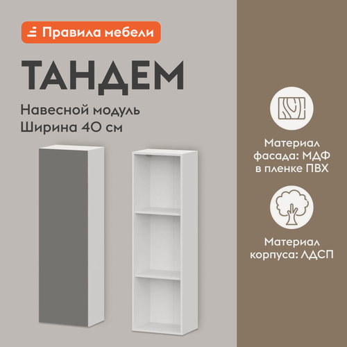 Изображение товара Кухонный модуль навесной, шкаф-пенал Тандем 40х29.6х129 см, Белый / Грей