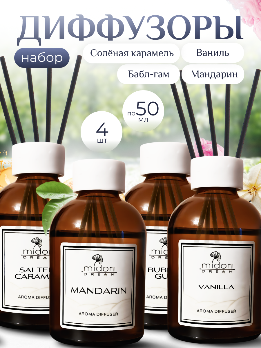 Набор ароматических диффузоров с палочками для дома MEDORI 4 шт