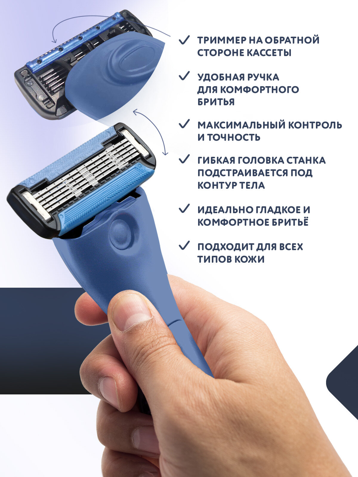 Бритва мужская 5 лезвий BRITTERRA FOR MEN BLUE SET, набор: станок для бритья мужской, 2 сменные кассеты, держатель настенный, чехол для хранения — фото 1