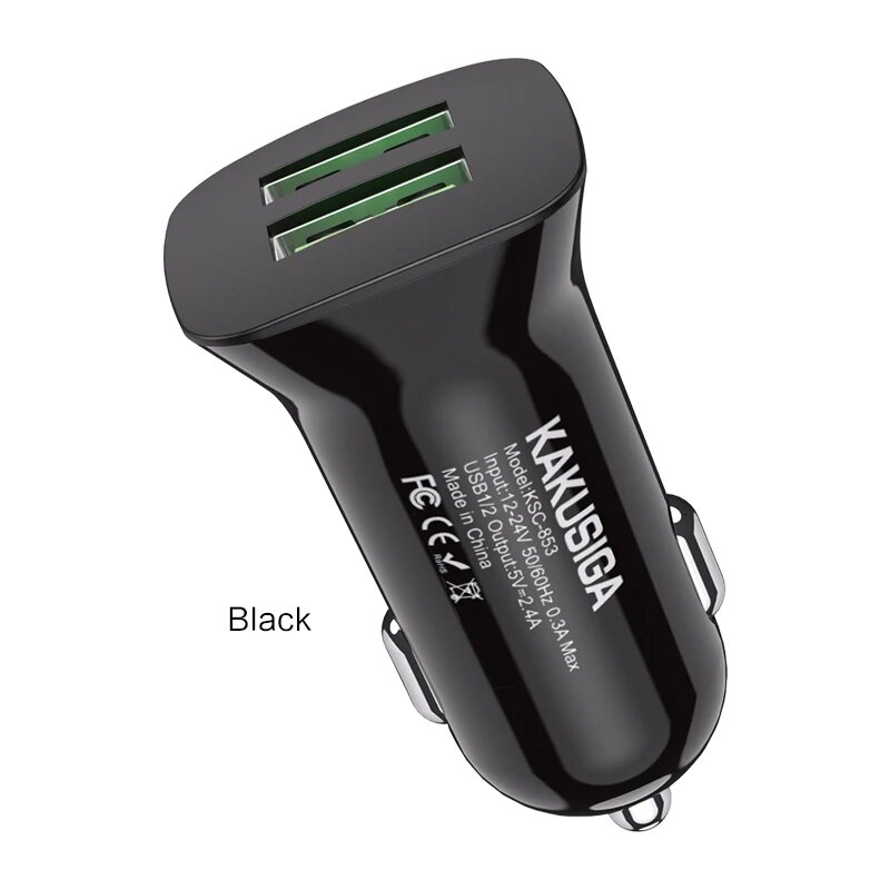 Автомобильное зарядное устройство KAKUSIGA KSC-853, 2 USB, быстрая зарядка, черный