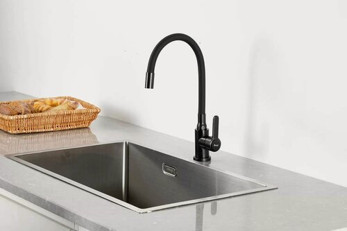 Изображение товара Смеситель для кухни FRAP F42553-6 черный, матовый, d35, силумин, гайка