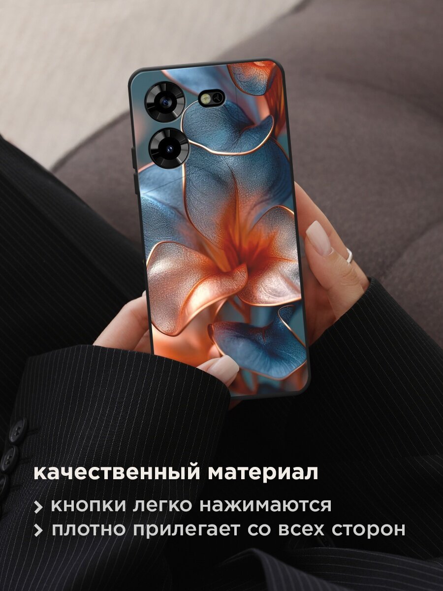 Черный матовый чехол на Tecno Pova 5 / Техно Пова 5 с принтом "Жемчужные цветы" — фото 1