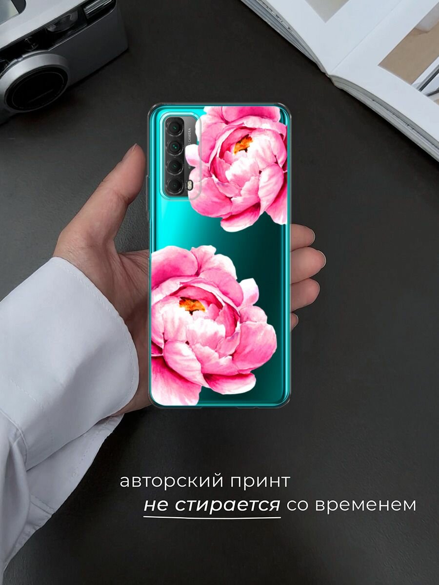 Чехол на Huawei P Smart 2021 / Хуавей П Смарт 2021 с принтом "Open peonies", прозрачный — фото 1