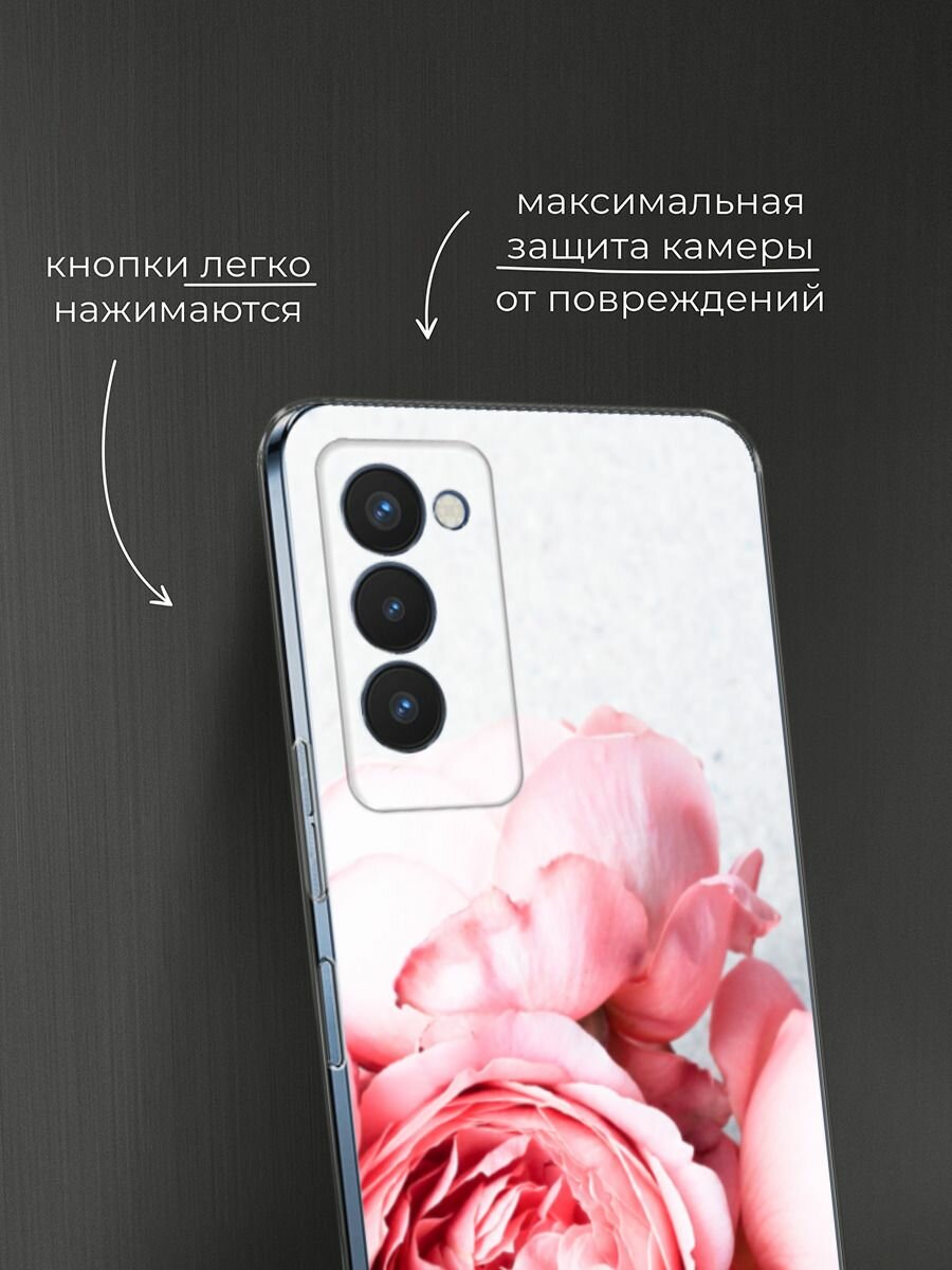 Чехол на Tecno Camon 18P / Техно Камон 18Р с принтом "Пионы на белом" — фото 1