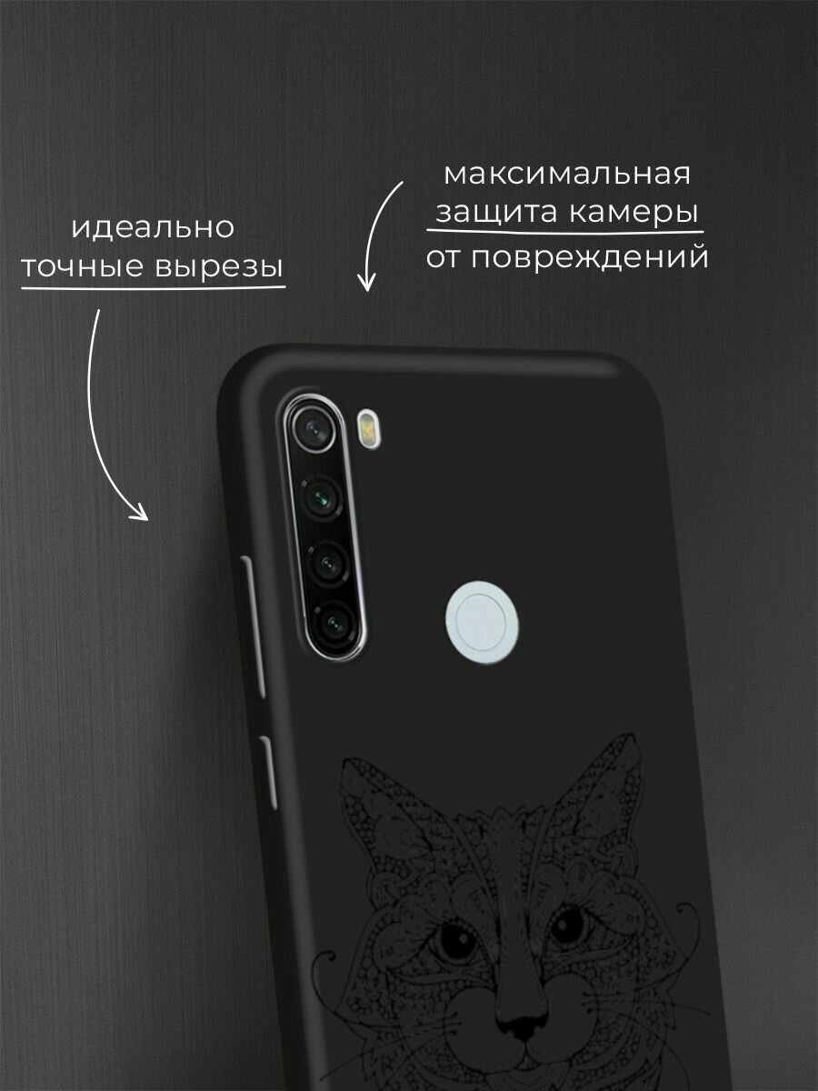 Черный матовый чехол на Xiaomi Redmi Note 8T / Сяоми Редми Нот 8Т с принтом "Кот из линий" — фото 1