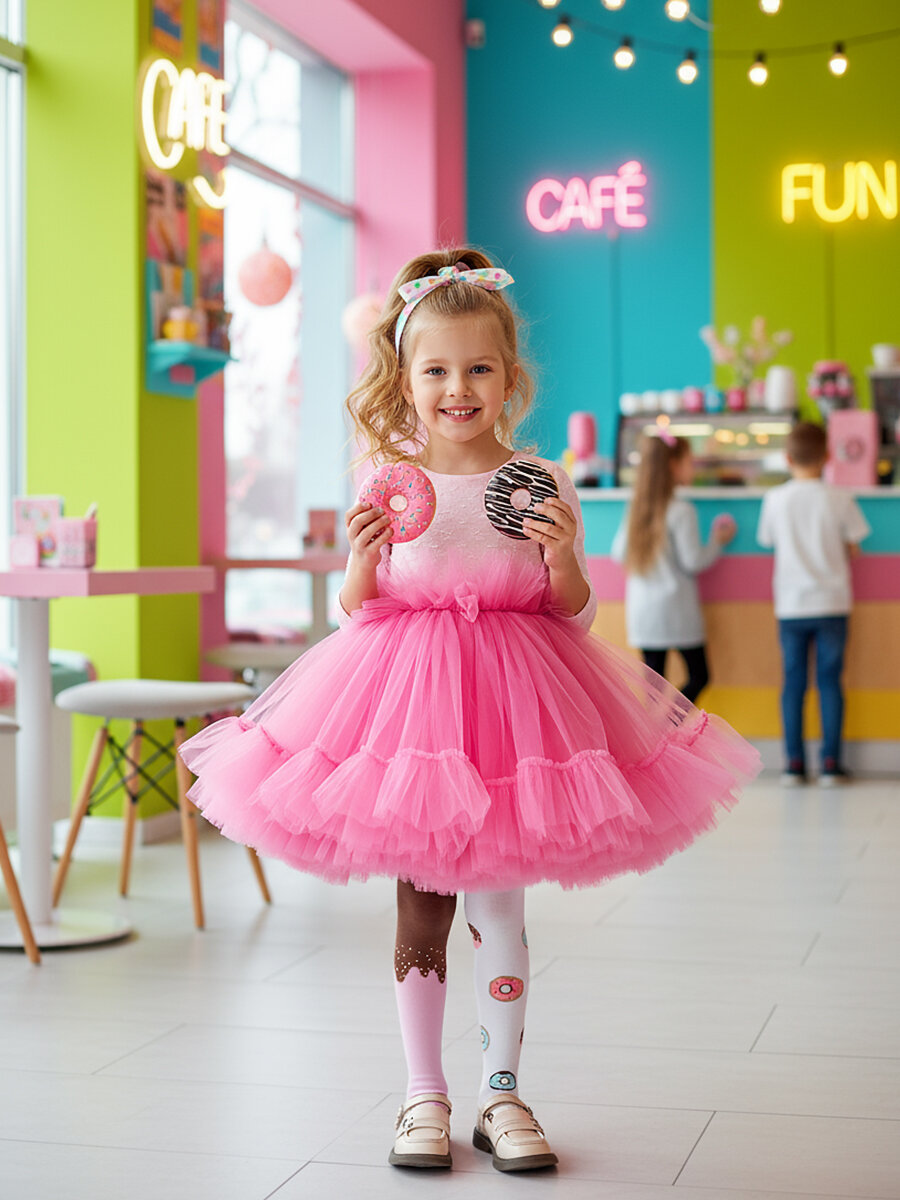 Колготки Соль&Перец Колготки для девочки Пончики, 200 den, размер 98-104, пыльная роза, белый, коричневый, бежевый, розовый — фото 1