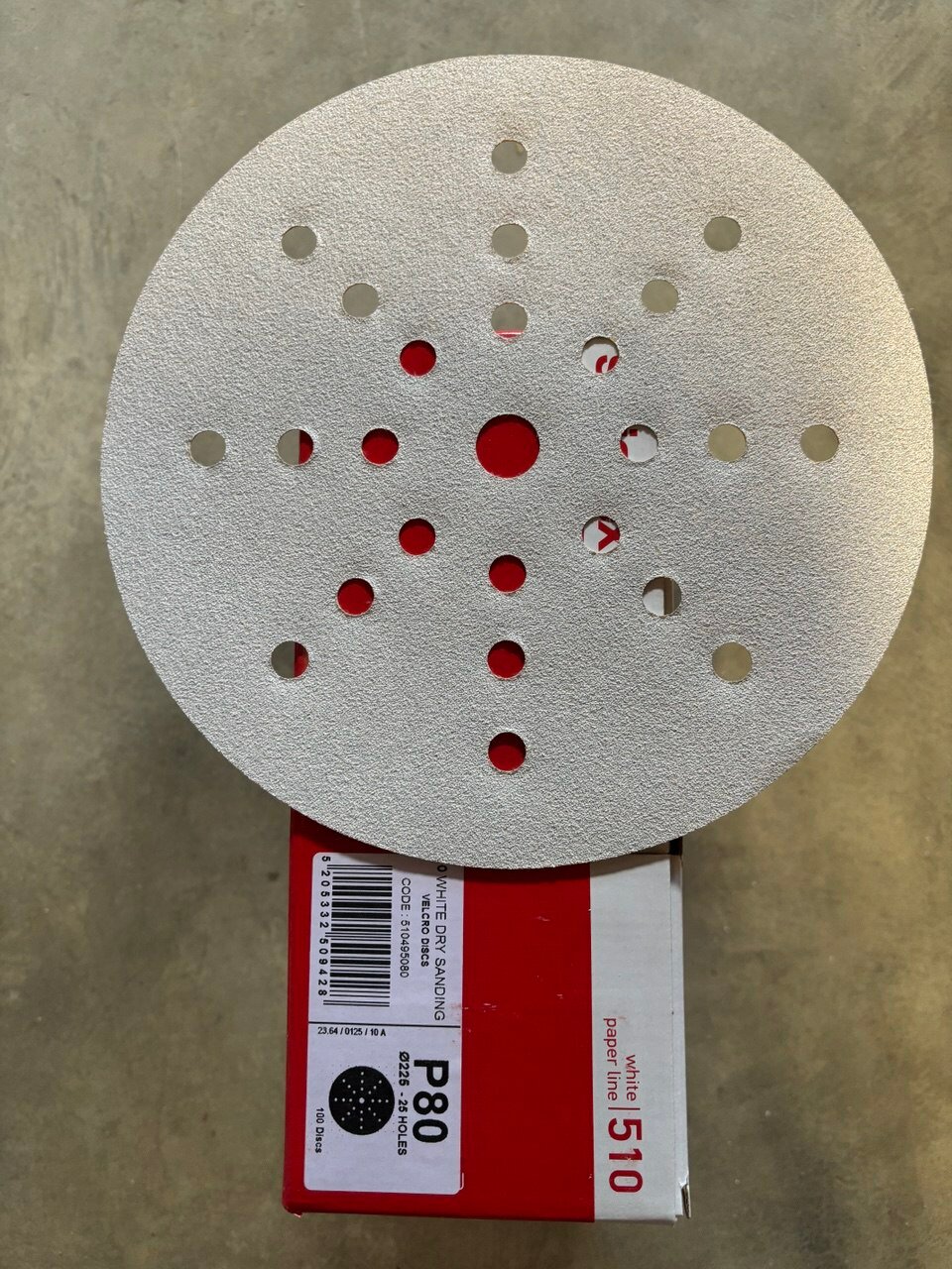 Шлифовальный круг SMIRDEX 510 White, D225мм зерно P80, с 24+1отверстиями (100шт)