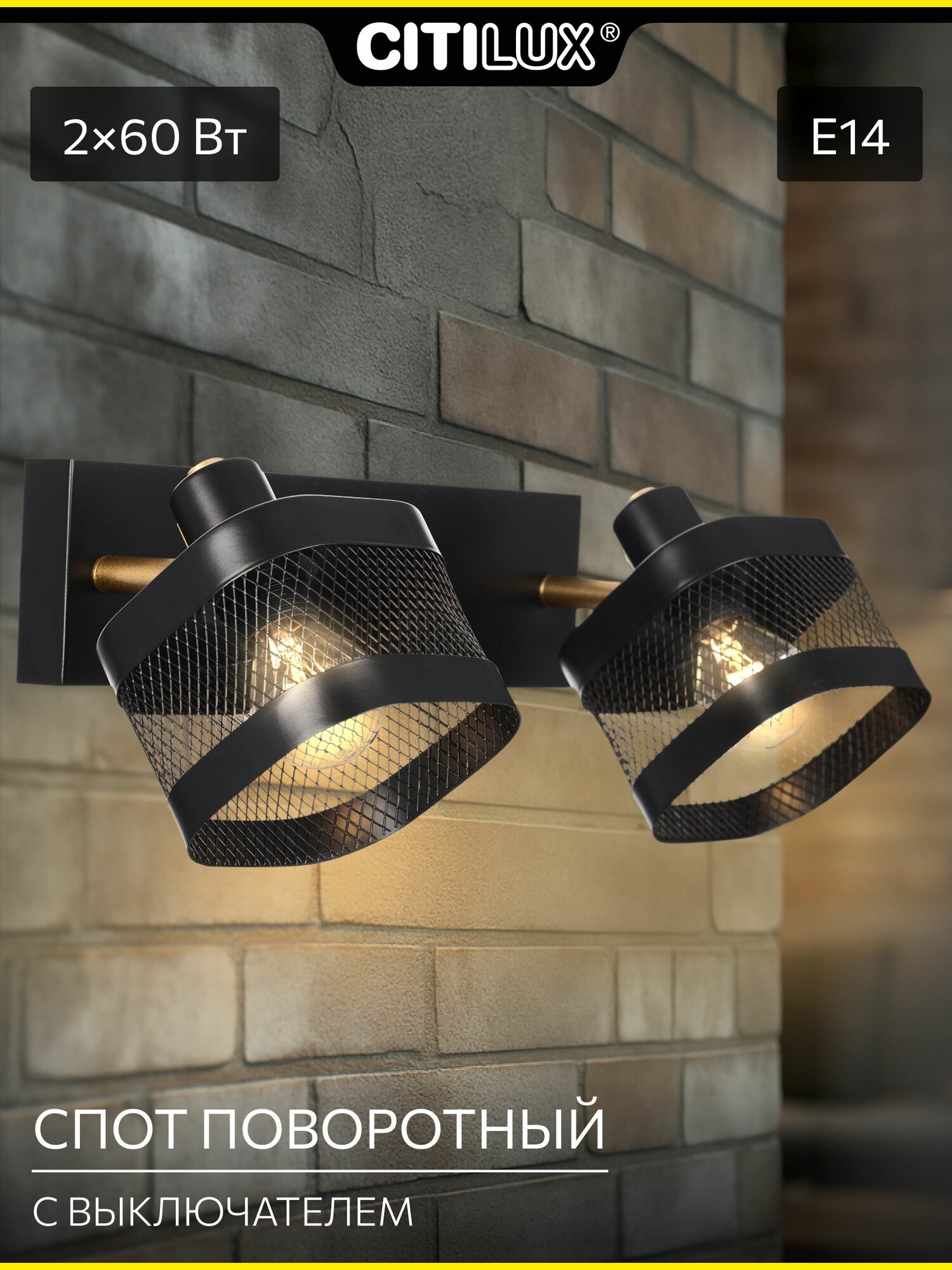 Настенный светильник Citilux Хаген CL531525 2 плафона металл черный сетчатые плафоны Е14 модерн/лофт