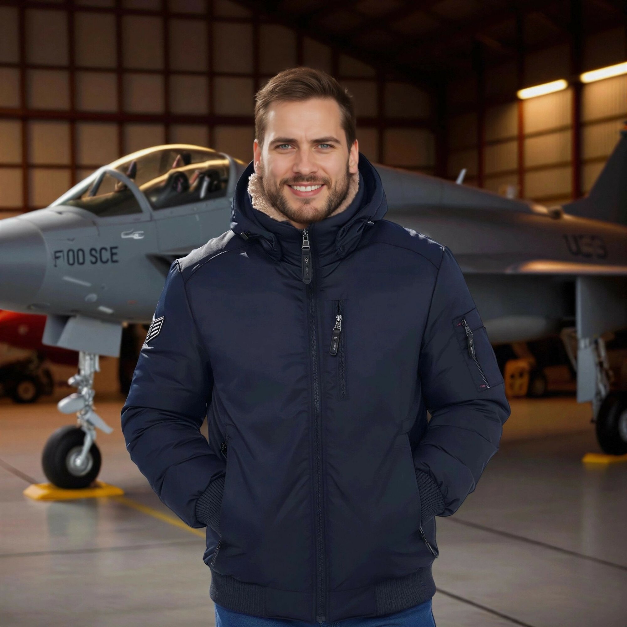 Бомбер  Куртка мужская зимняя Бомбер Pilot black темно синяя