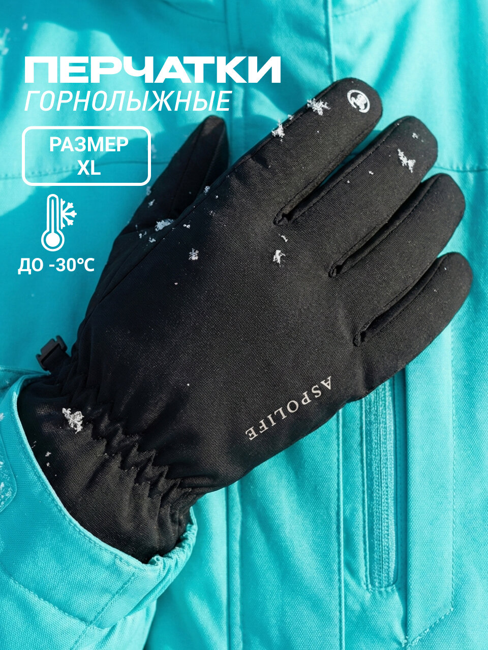 Перчатки ASPOLIFE Горнолыжные непромокаемые для мужчин размер XL черные