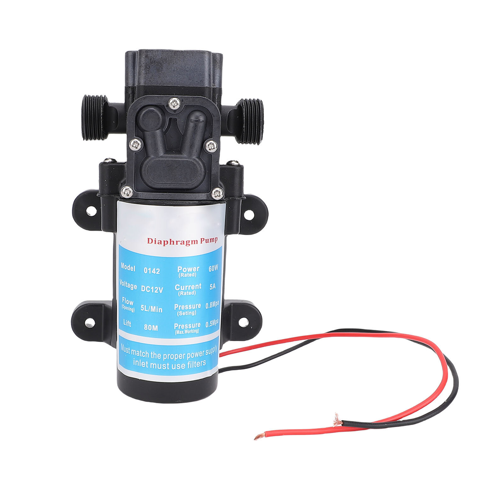 Самовсасывающий микродиафрагменный насос для подачи воды под давлением, для мойки и полива автомобилей и автодомов, мощность 60 Вт, напор 80 м, вход и выход G1/2.