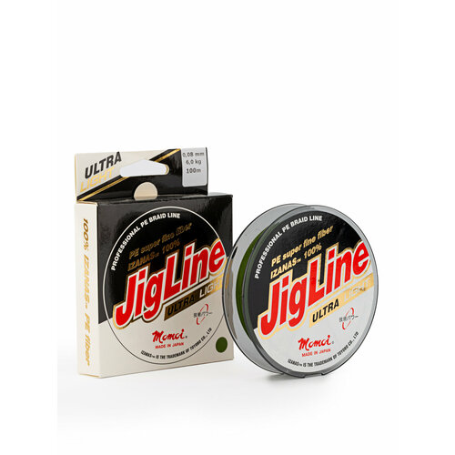 Плетеный шнур Jigline Ultra Light, длина 100 м, толщина 0,10 мм, тест 8 кг, цвет оливковый