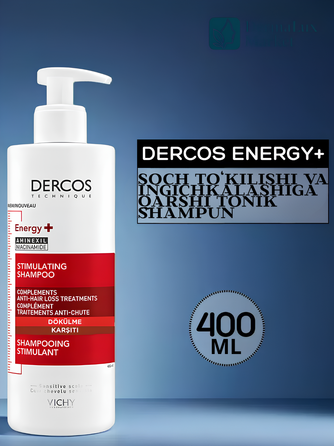 Vichy Dercos Energy+ — Тоник-шампунь против выпадения и истончения волос, 400 мл