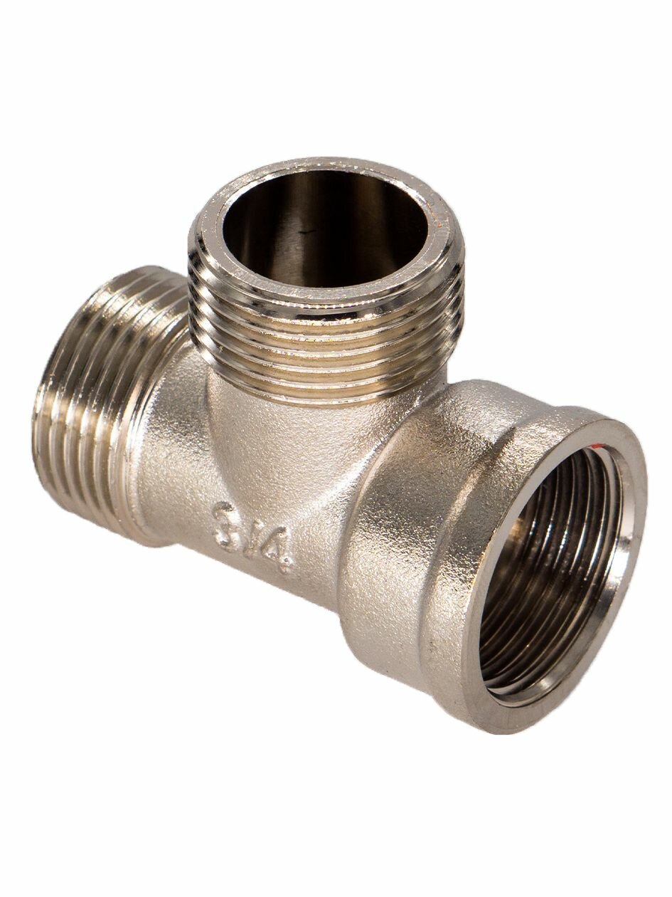 Тройник CTM CRTFMM12, для металлопластиковых и стальных труб, латунь, никелированный — фото 1