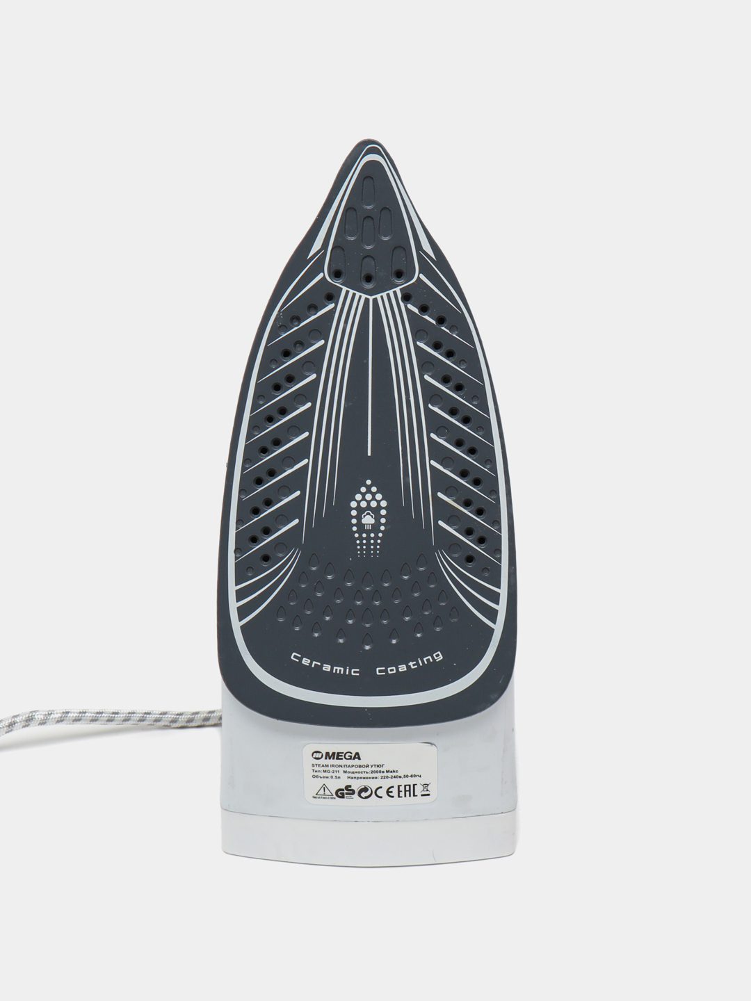 Утюг паровой Mega, керамика/металл, увеличенный резервуар для воды — фото 1