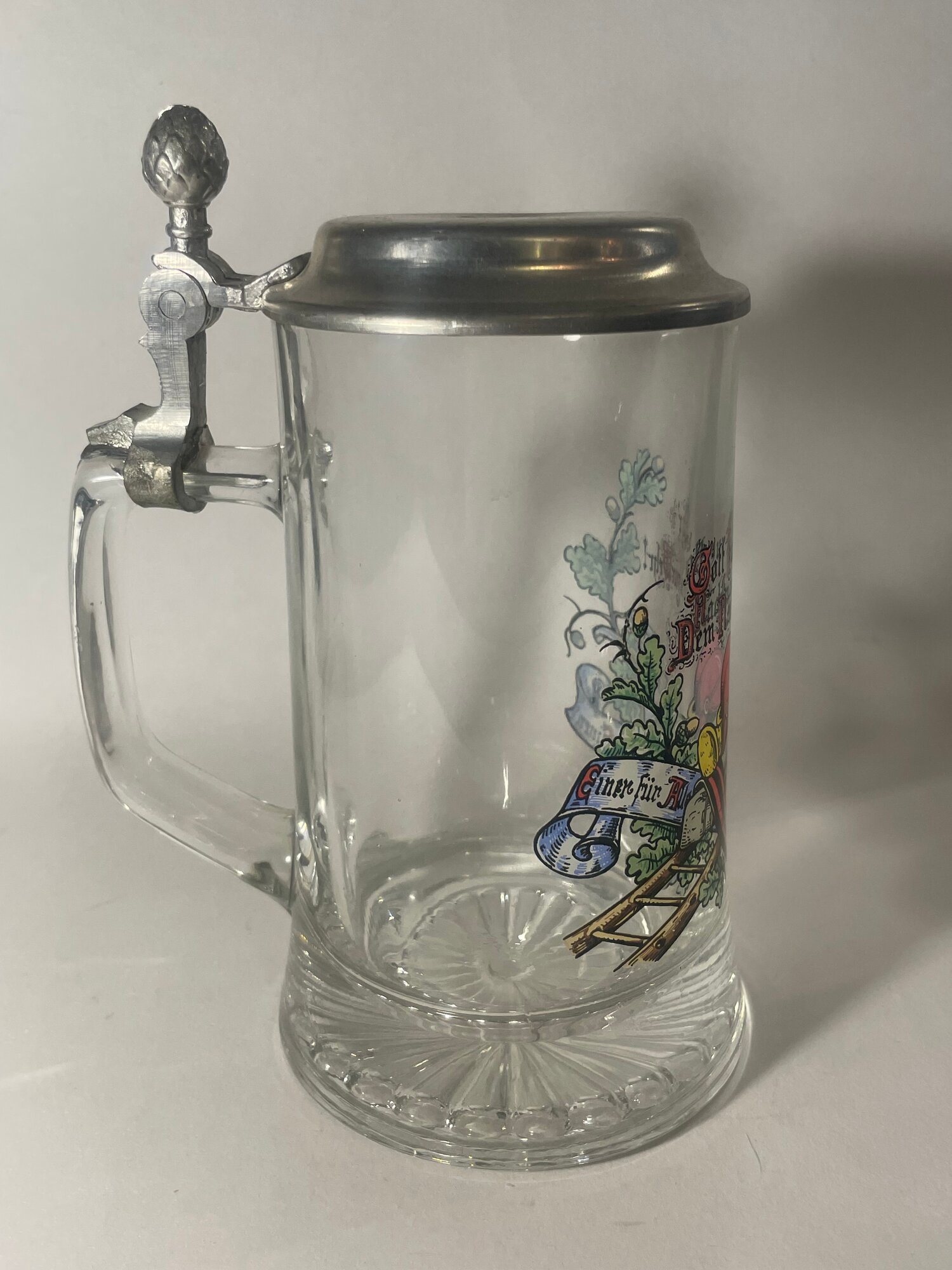 Кружка пивная с крышкой с декором стекло олово. Германия 0.5 л