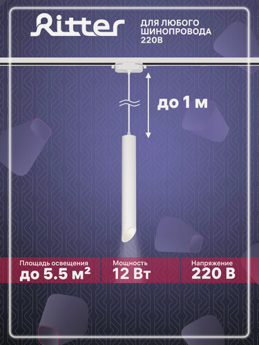 Изображение товара Ritter Светильник трековый потолочный подвесной светодиодный однофазный белый, 12Вт, артлайн 59706 7