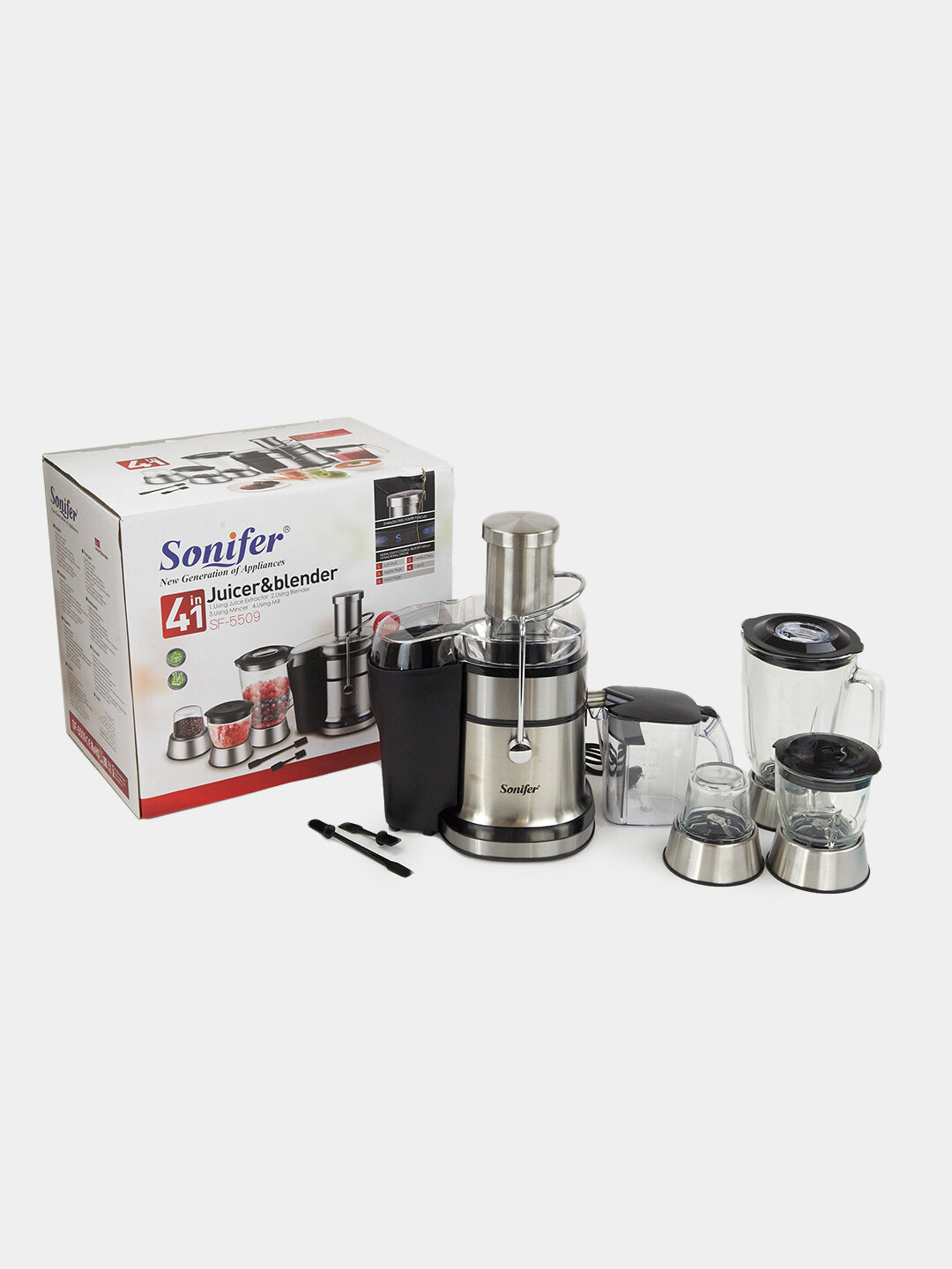 Кухонный комбайн 4 в 1, соковыжималка, блендер, измельчитель, кофемолка, Sonifer SF-5509, Черный