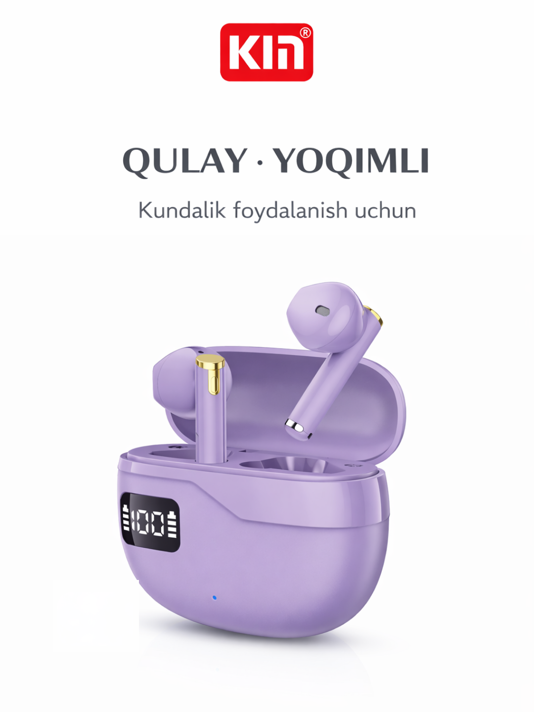 Наушники KIN KL56, TWS, Bluetooth 5.0, время работы 5 ч, зарядный кейс 350 mAh (Фиолетовый)