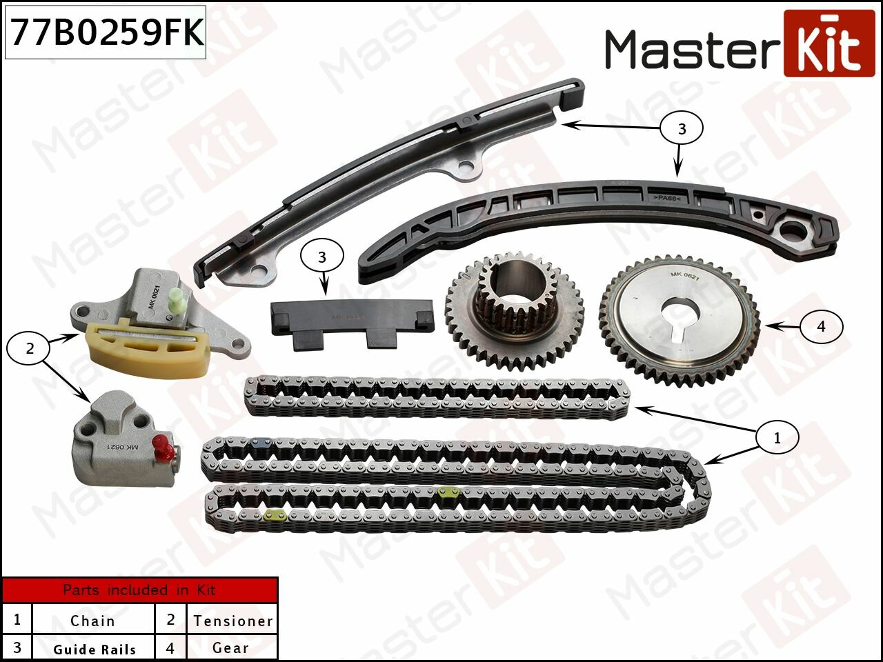 Комплект цепи ГРМ NISSAN X-TRAIL T31 10 QR25DE MasterKit 77B0259FK