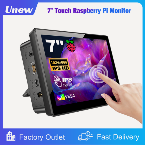 Изображение товара Монитор UNEW, для Raspberry Pi, 7 дюймов, разрешение 1024x600, IPS, глянцевый, черный