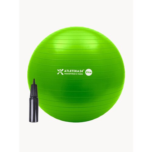 Фитбол с насосом гимнастический мяч Atletika24 для новорожденных детей и взрослых, антивзрыв, зеленый, диаметр 65 см