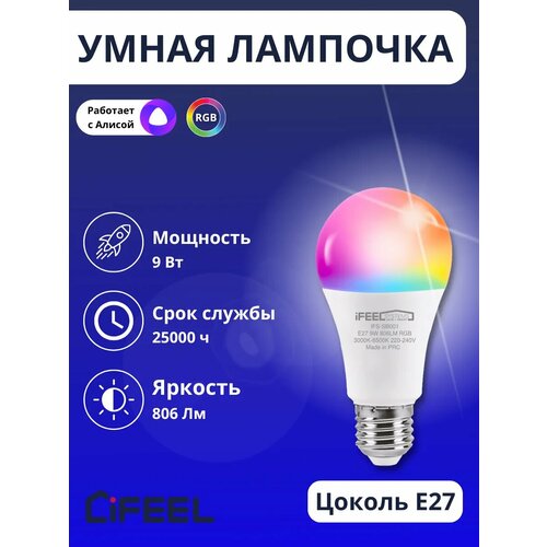 Умная светодиодная лампочка Tuya Smart Life iFEEL Globe E27 RGB с Wi-Fi и Алисой