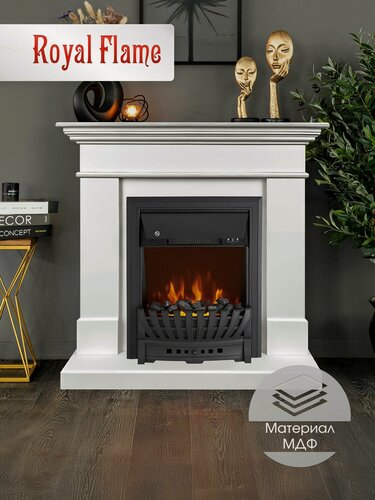 Изображение товара Камин электрический напольный Royal Flame California белый ceramic с очагом Aspen Black, портал из МДФ, очаг с эффектом реального пламени, оборевом 2 кВт, пультом ДУ