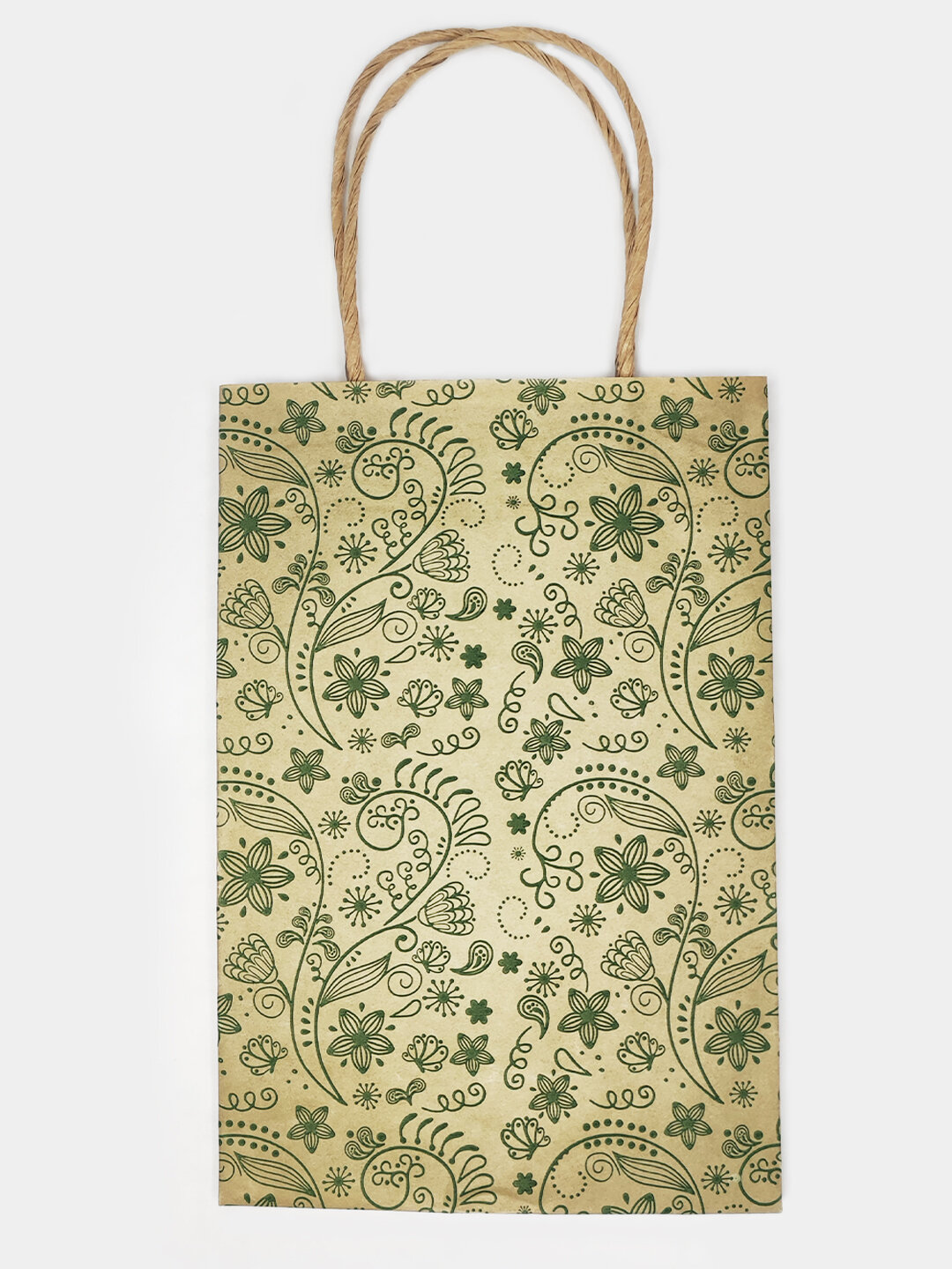 Подарочный крафт пакет с ручками с красивым узором: Крафт пакет с ручками, подарочный, 23 * 15 * 8 — фото 1